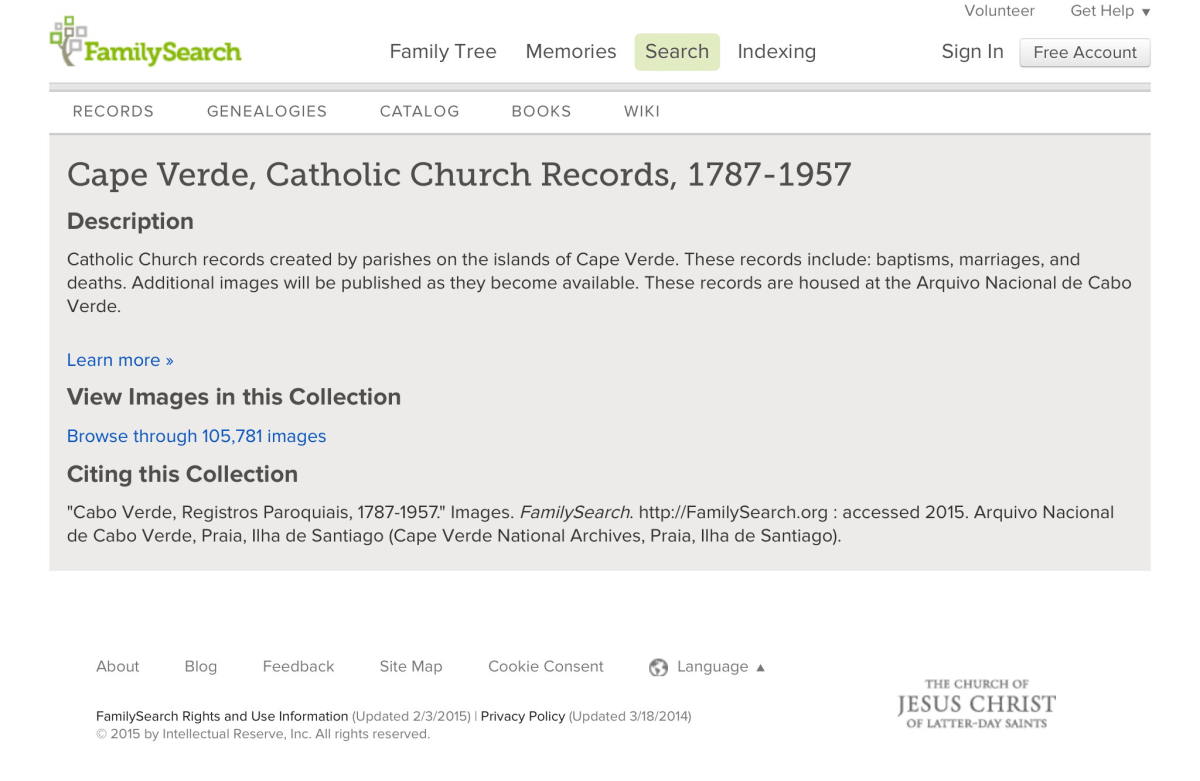 Cape Verde, Catholic Church Records, 1787-1957 
